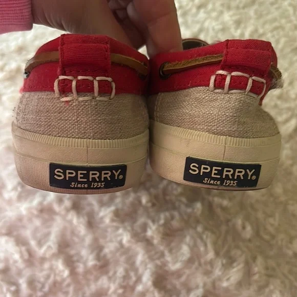 Sperry Red and Tan Canvas Boat Shoes - Picture 3 of 5